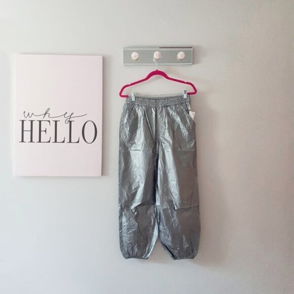 NWT Free People pewter metallic shine activewear track pants, S - Picture 14 of 14
